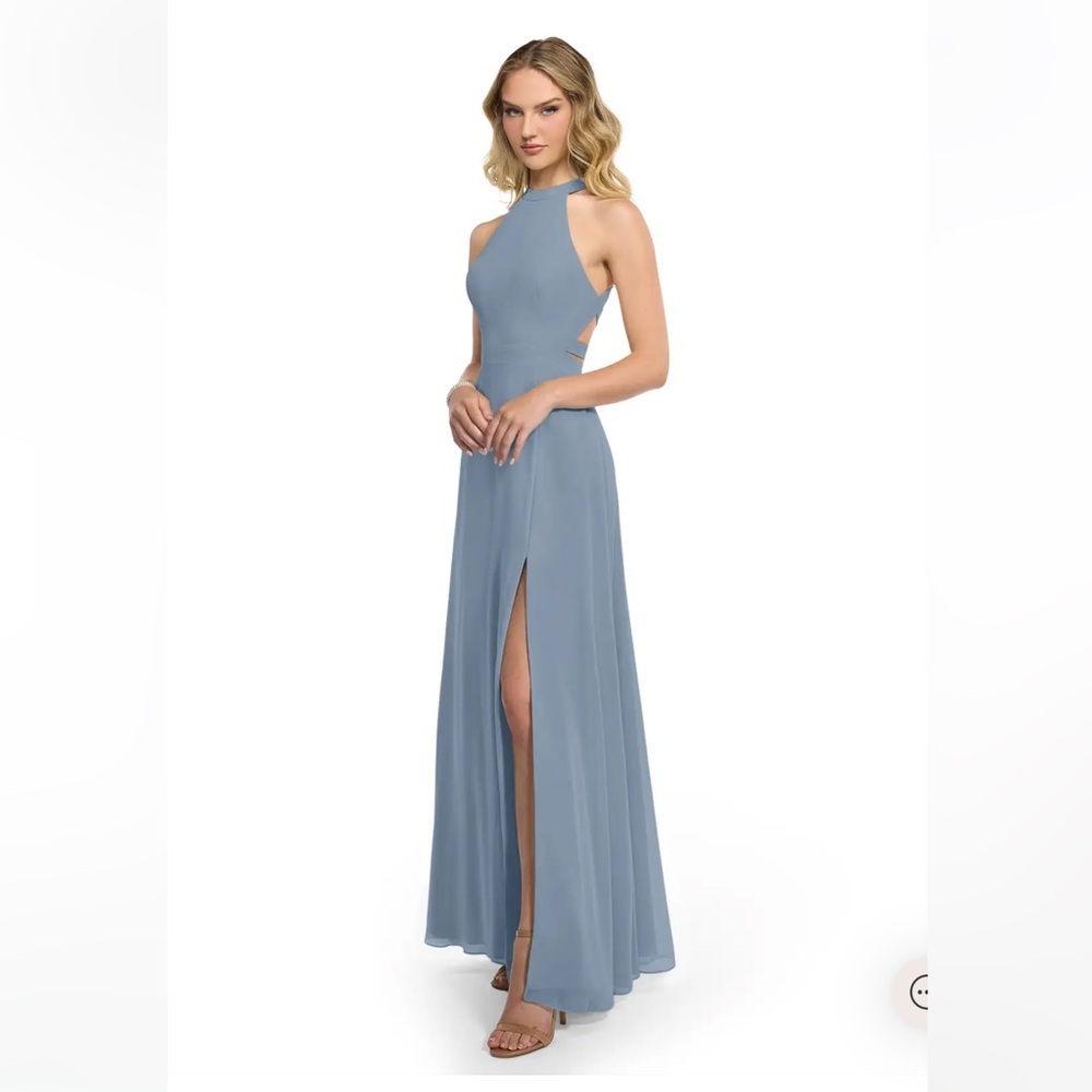 Azazie Clarice Dusty Blue Halter Chiffon Dress